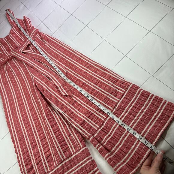 Anthropologie Ett Twa Jumpsuit Womens Small Red Robin Seersucker Stripe Belt Tie - Picture 13 of 14